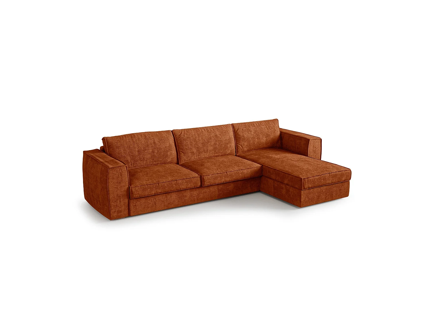 Canapé d'angle droit convertible 5 places MIKA en tissu tramé toucher doux terracotta
