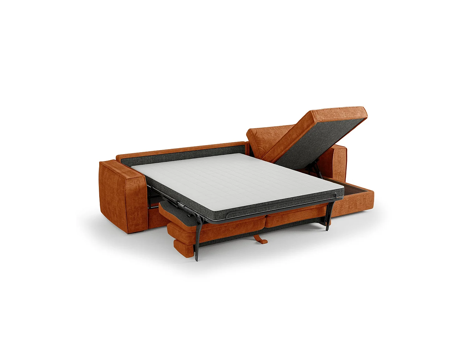 Canapé d'angle droit convertible 5 places MIKA en tissu tramé toucher doux terracotta