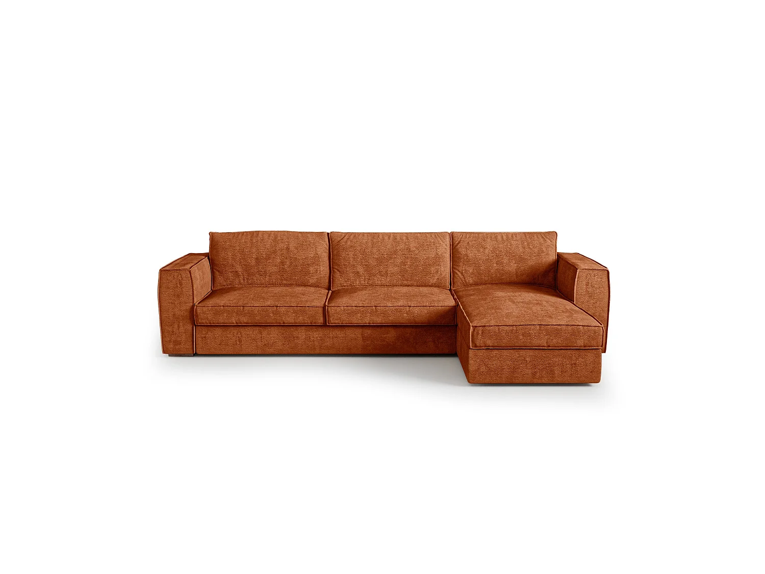 Canapé d'angle droit convertible 5 places MIKA en tissu tramé toucher doux terracotta