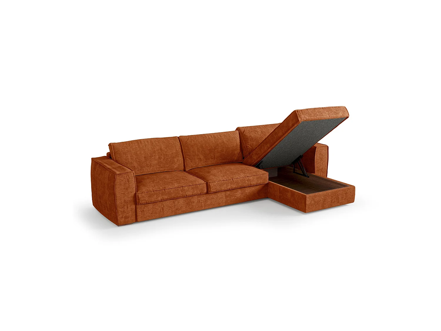 Canapé d'angle droit convertible 5 places MIKA en tissu tramé toucher doux terracotta