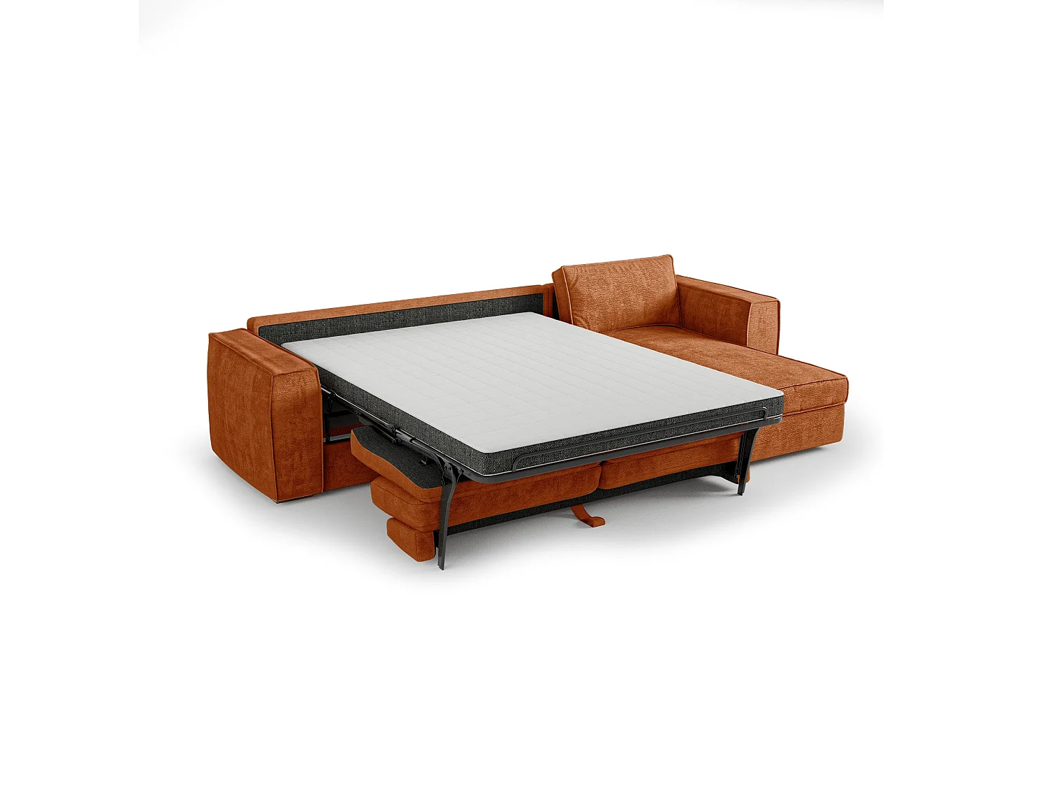 Canapé d'angle droit convertible 5 places MIKA en tissu tramé toucher doux terracotta