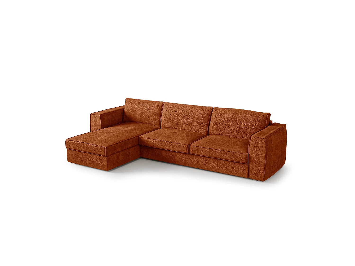 Canapé d'angle gauche convertible 5 places MIKA en tissu tramé toucher doux terracotta