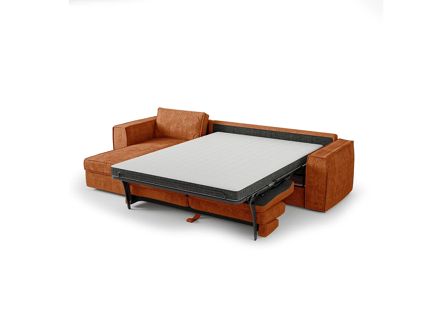 Canapé d'angle gauche convertible 5 places MIKA en tissu tramé toucher doux terracotta