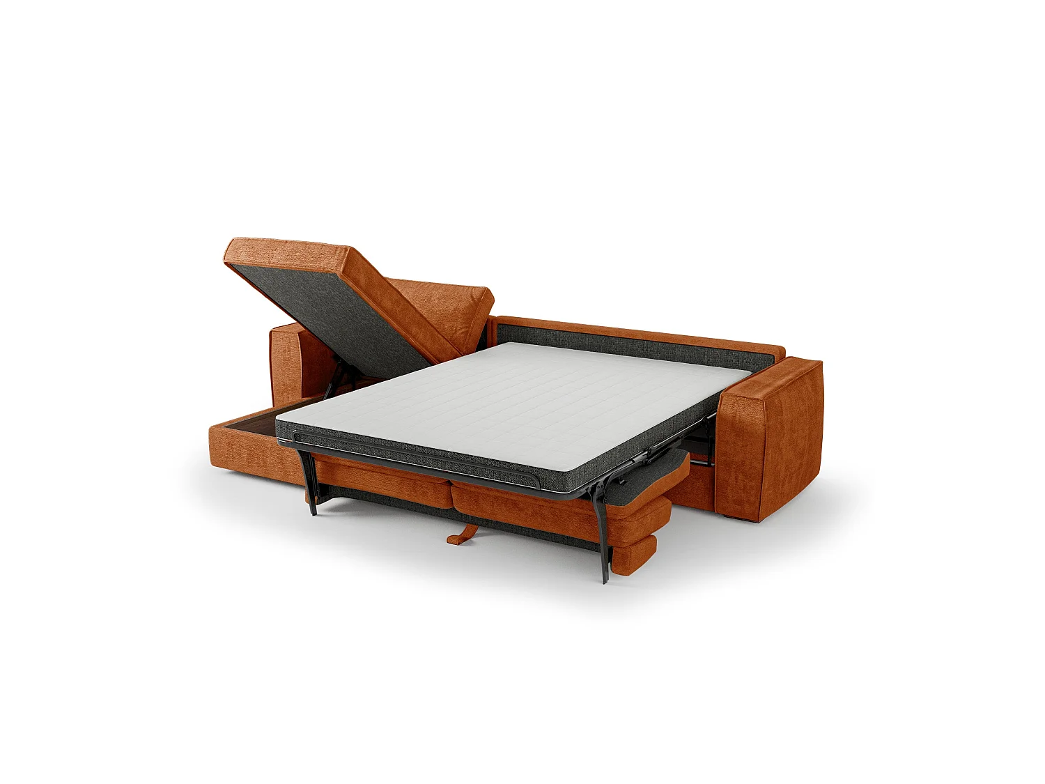 Canapé d'angle gauche convertible 5 places en tissu terracotta MIKA