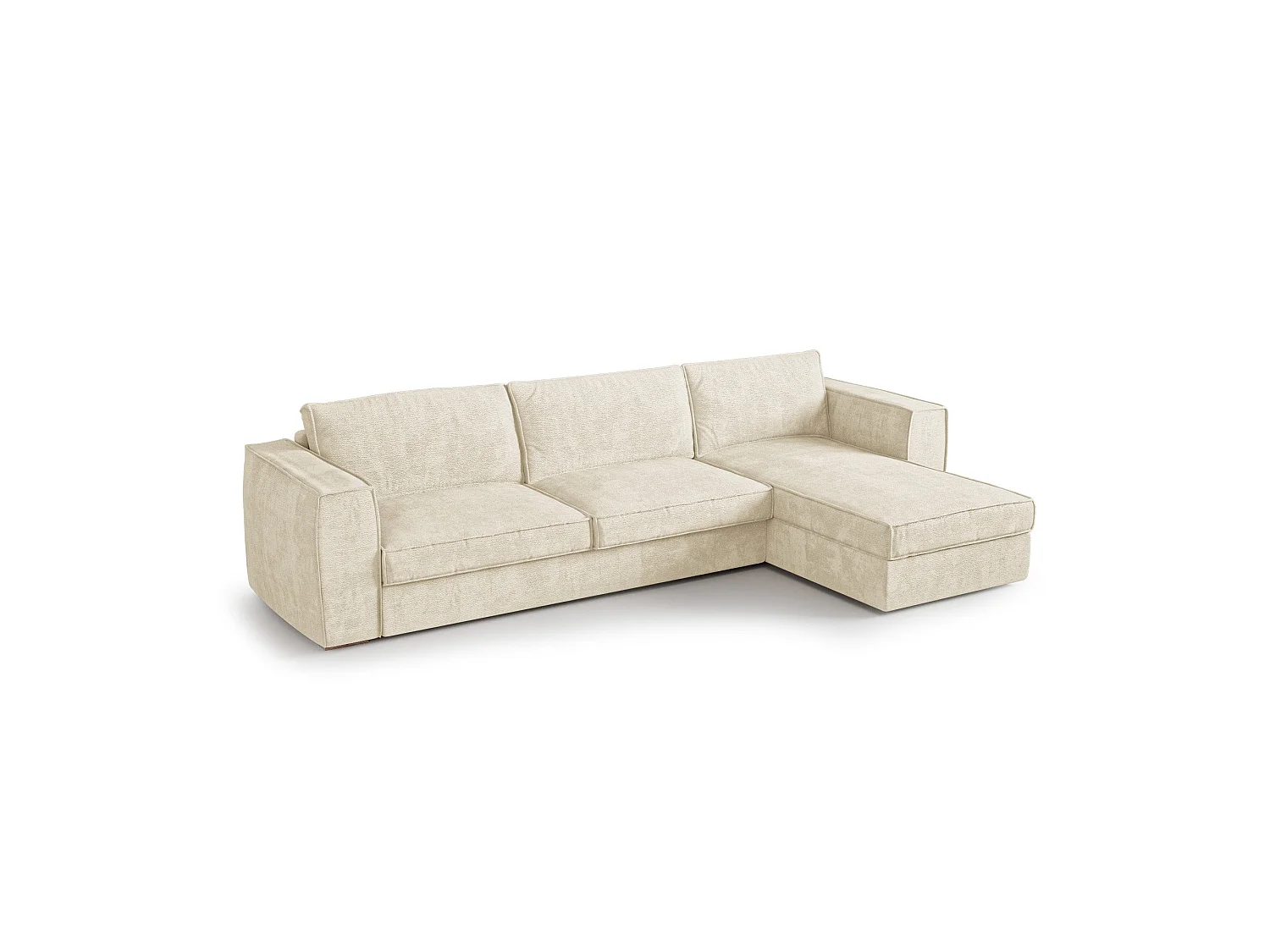 Canapé d'angle droit convertible 5 places MIKA en tissu tramé toucher doux crème
