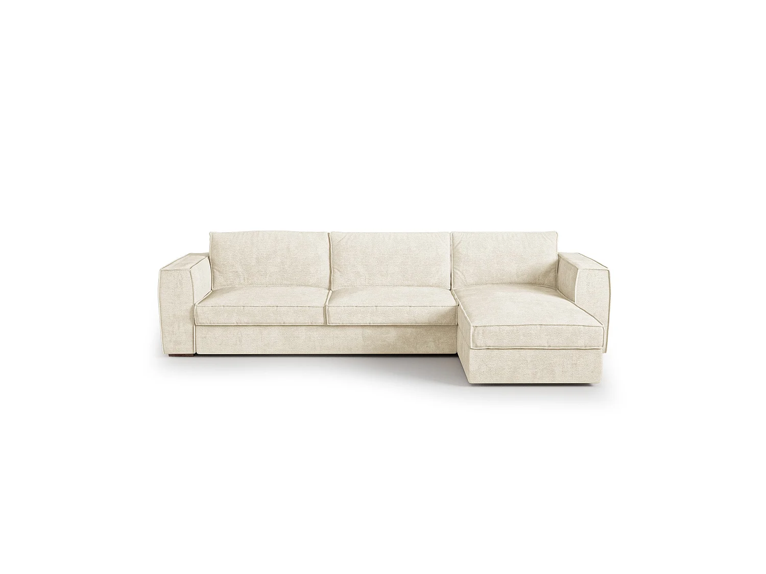 Canapé d'angle droit convertible 5 places MIKA en tissu tramé toucher doux crème