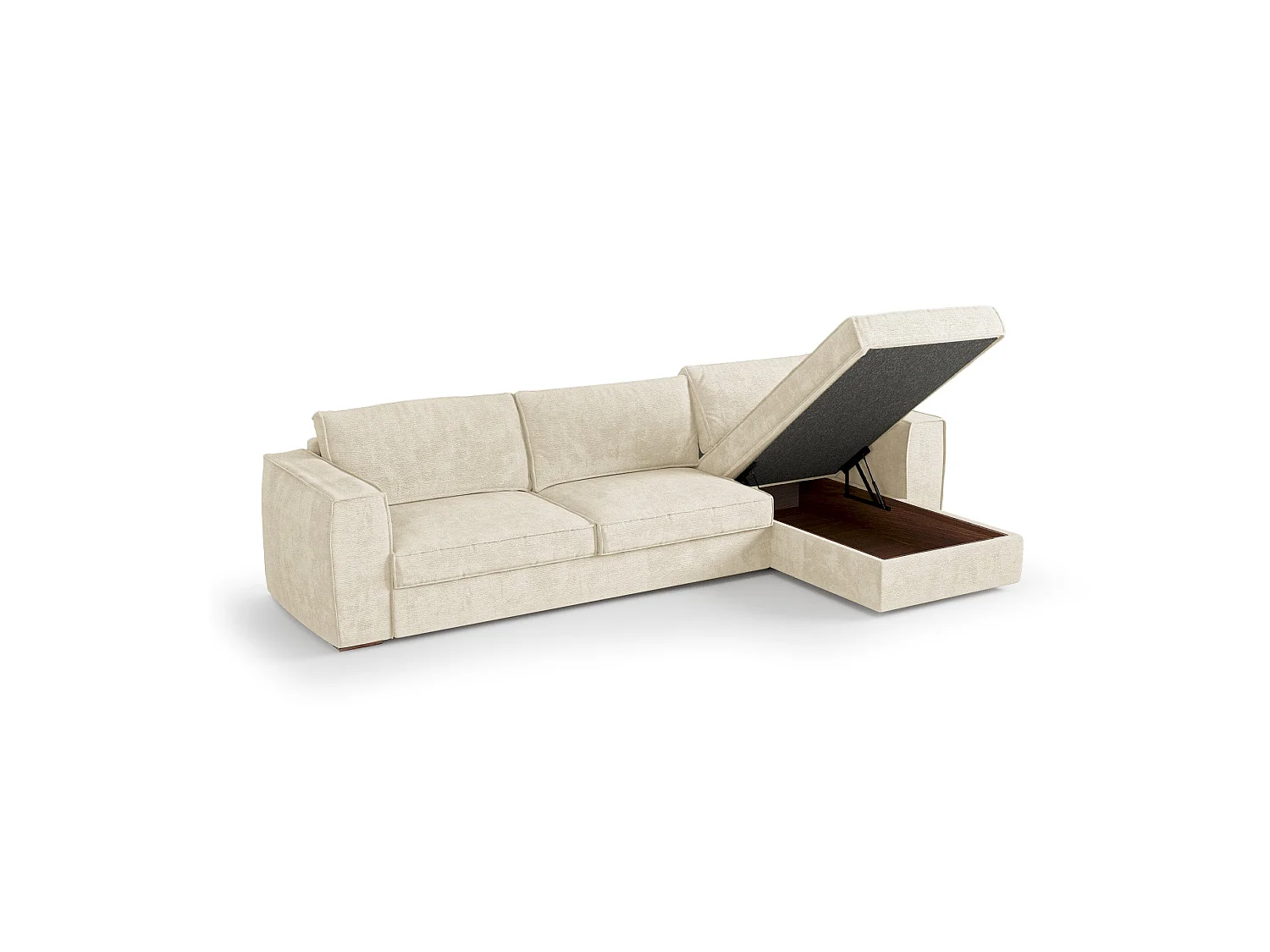 Canapé d'angle droit convertible 5 places MIKA en tissu tramé toucher doux crème