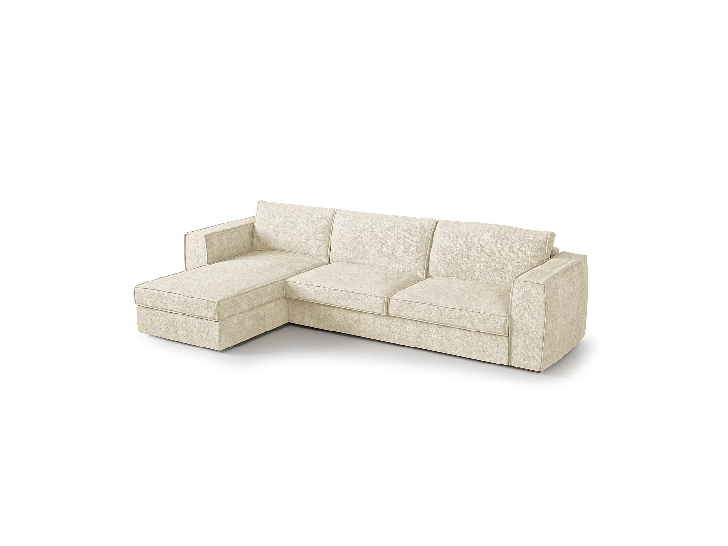 Canapé d'angle gauche convertible 5 places MIKA en tissu tramé toucher doux crème