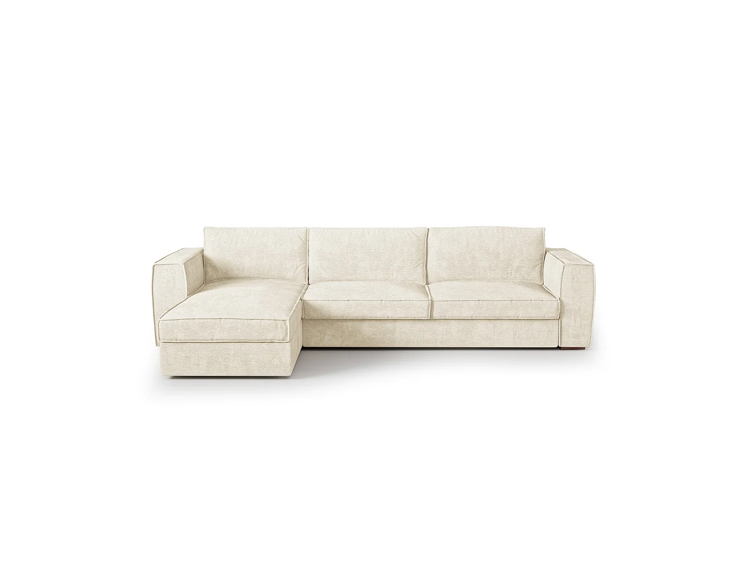Canapé d'angle gauche convertible 5 places MIKA en tissu tramé toucher doux crème