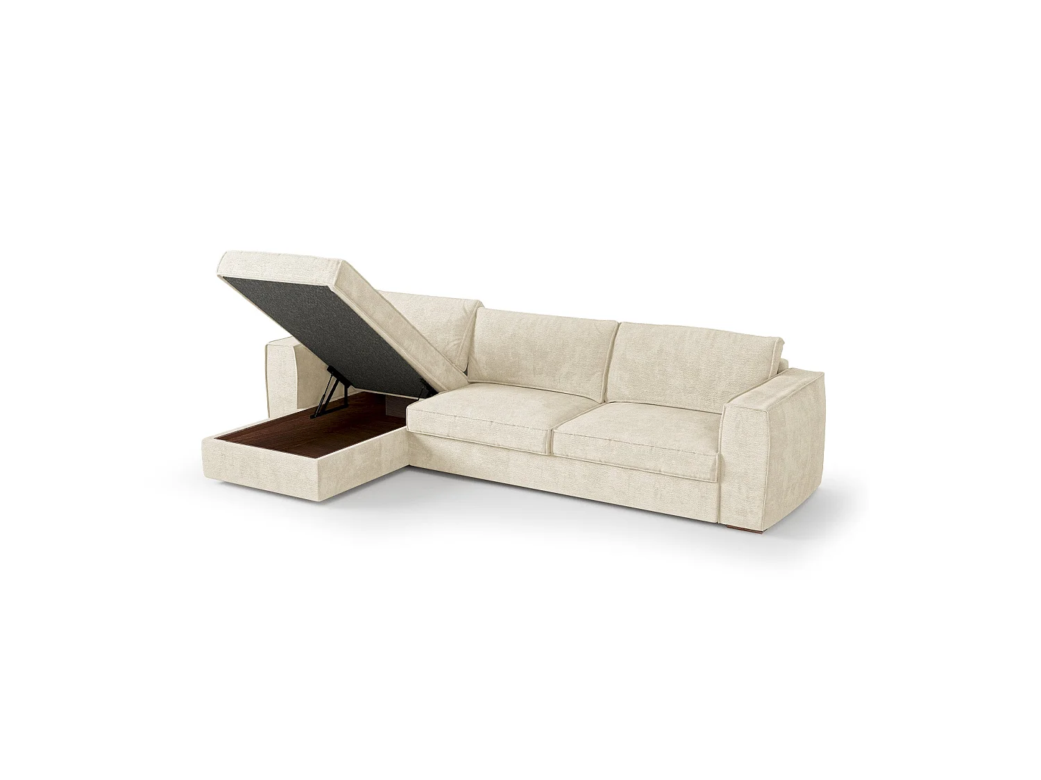 Canapé d'angle gauche convertible 5 places MIKA en tissu tramé toucher doux crème