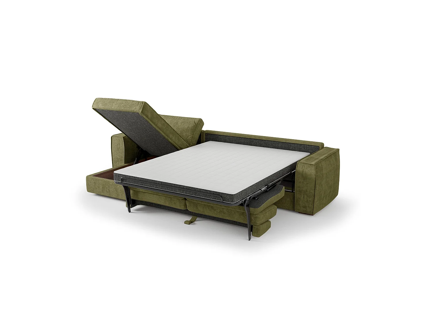 Canapé d'angle gauche convertible 5 places MIKA en tissu tramé toucher doux vert vintage