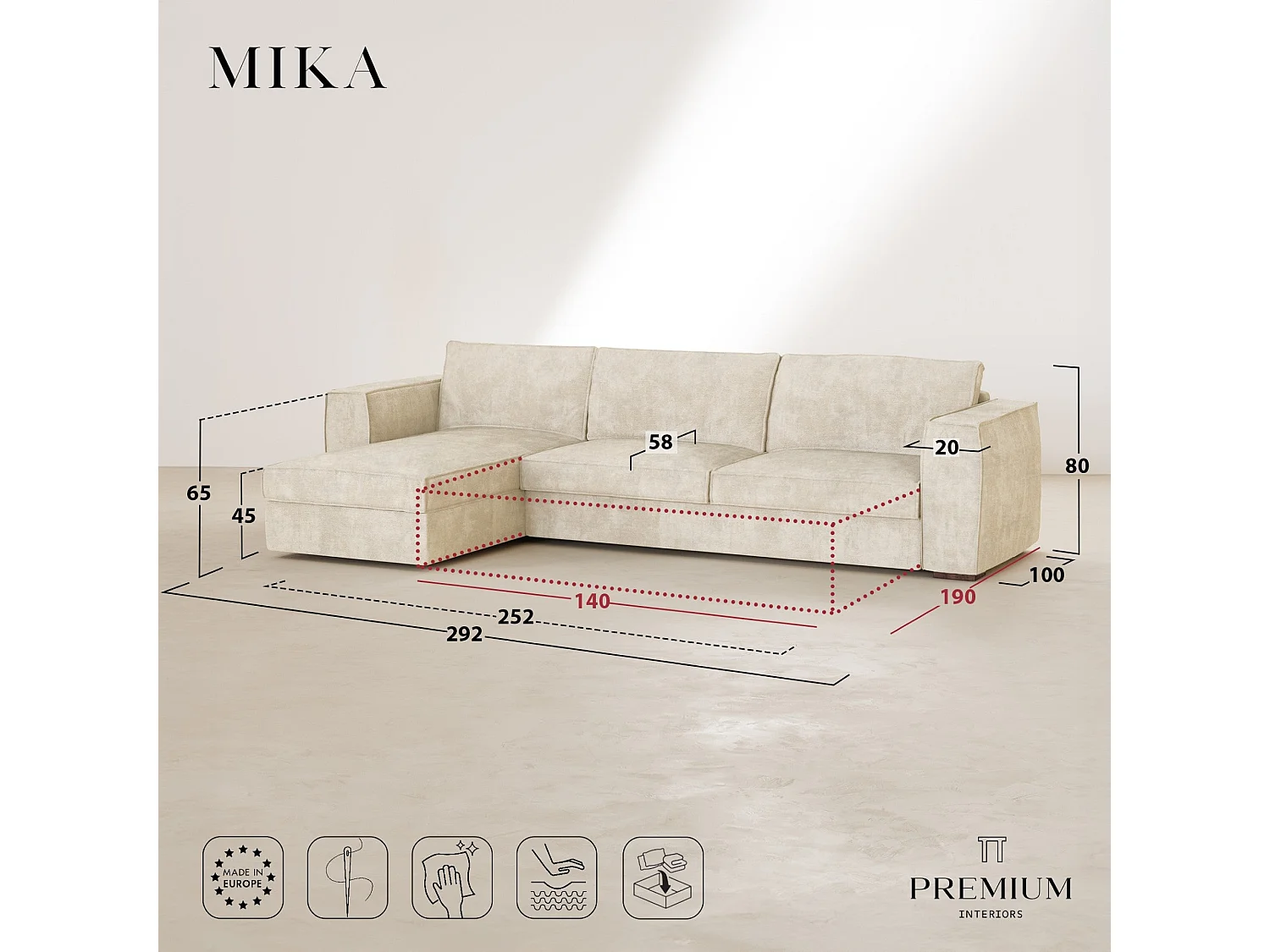 Canapé d'angle gauche convertible 5 places MIKA en tissu tramé toucher doux vert vintage
