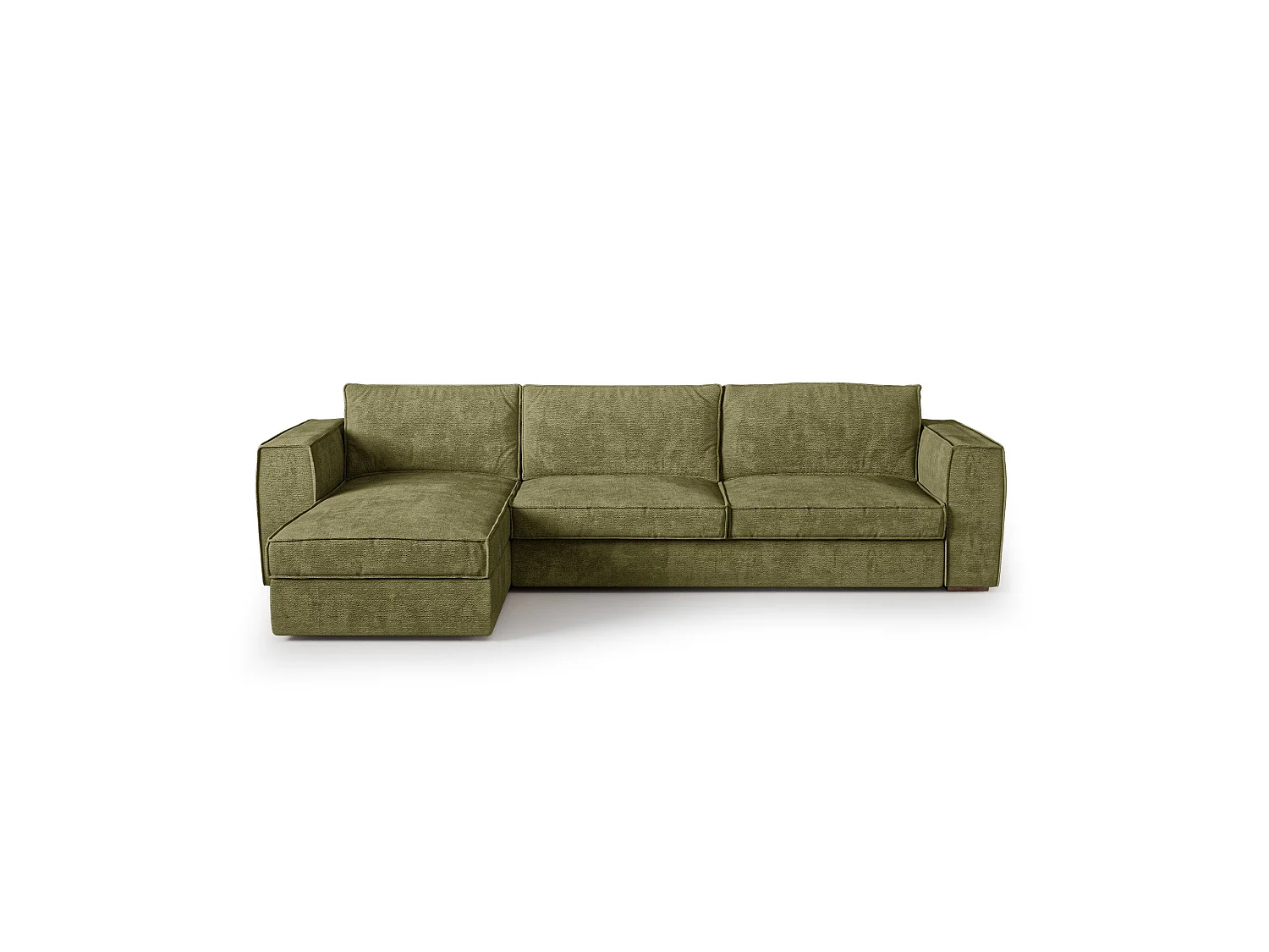 Canapé d'angle gauche convertible 5 places MIKA en tissu tramé toucher doux vert vintage