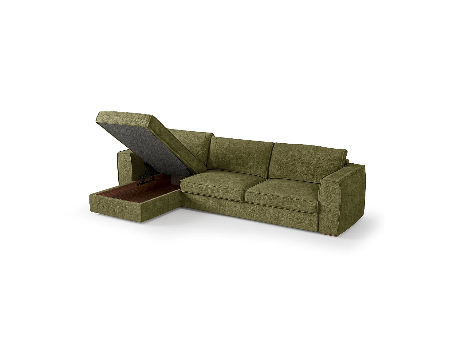 Canapé d'angle gauche convertible 5 places MIKA en tissu tramé toucher doux vert vintage
