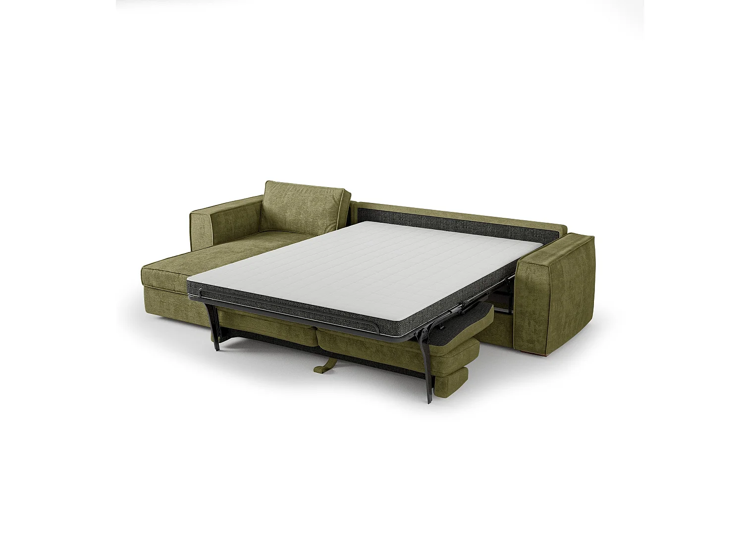 Canapé d'angle gauche convertible 5 places MIKA en tissu tramé toucher doux vert vintage