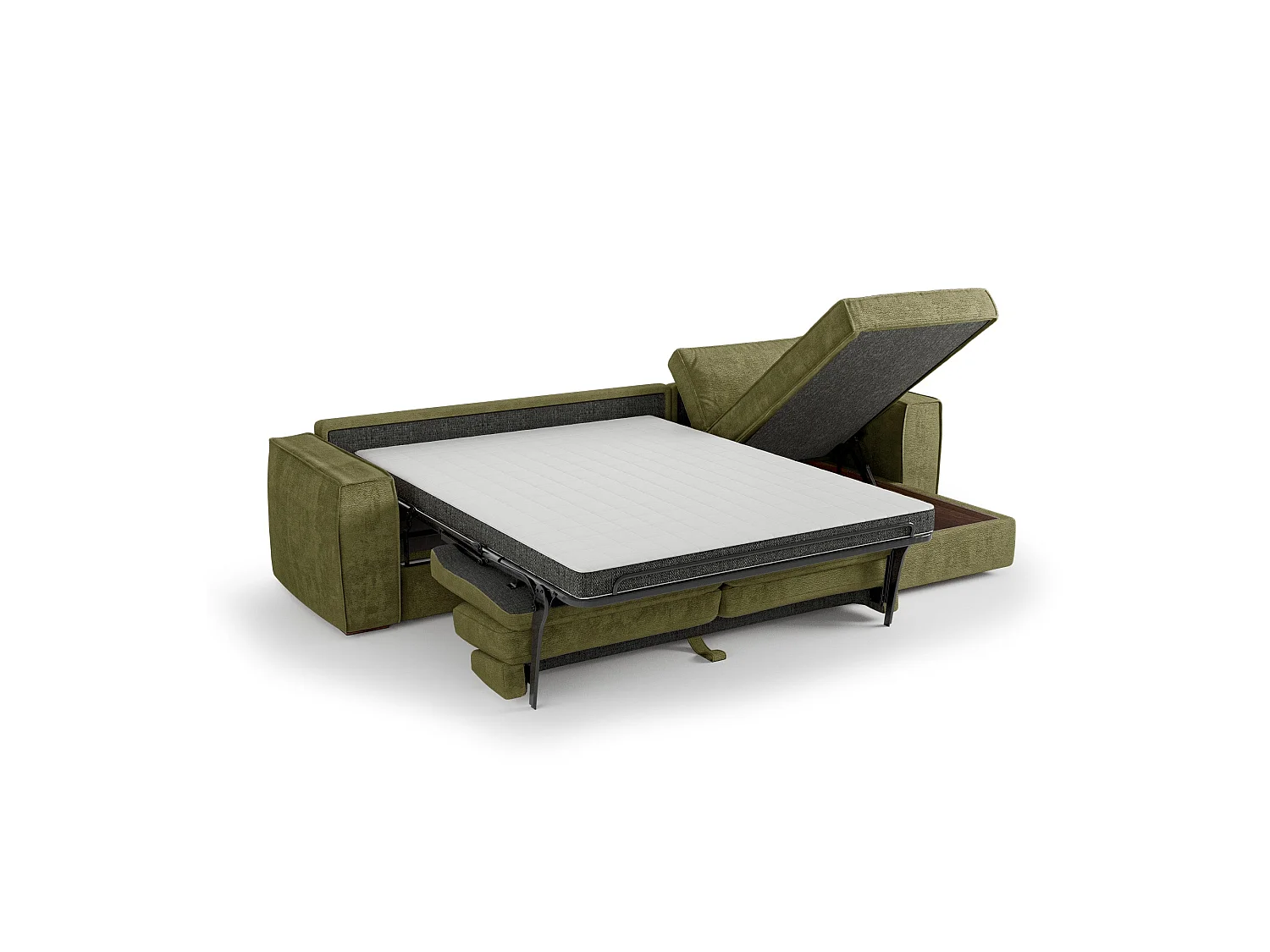 Canapé d'angle droit convertible 5 places MIKA en tissu tramé toucher doux vert vintage