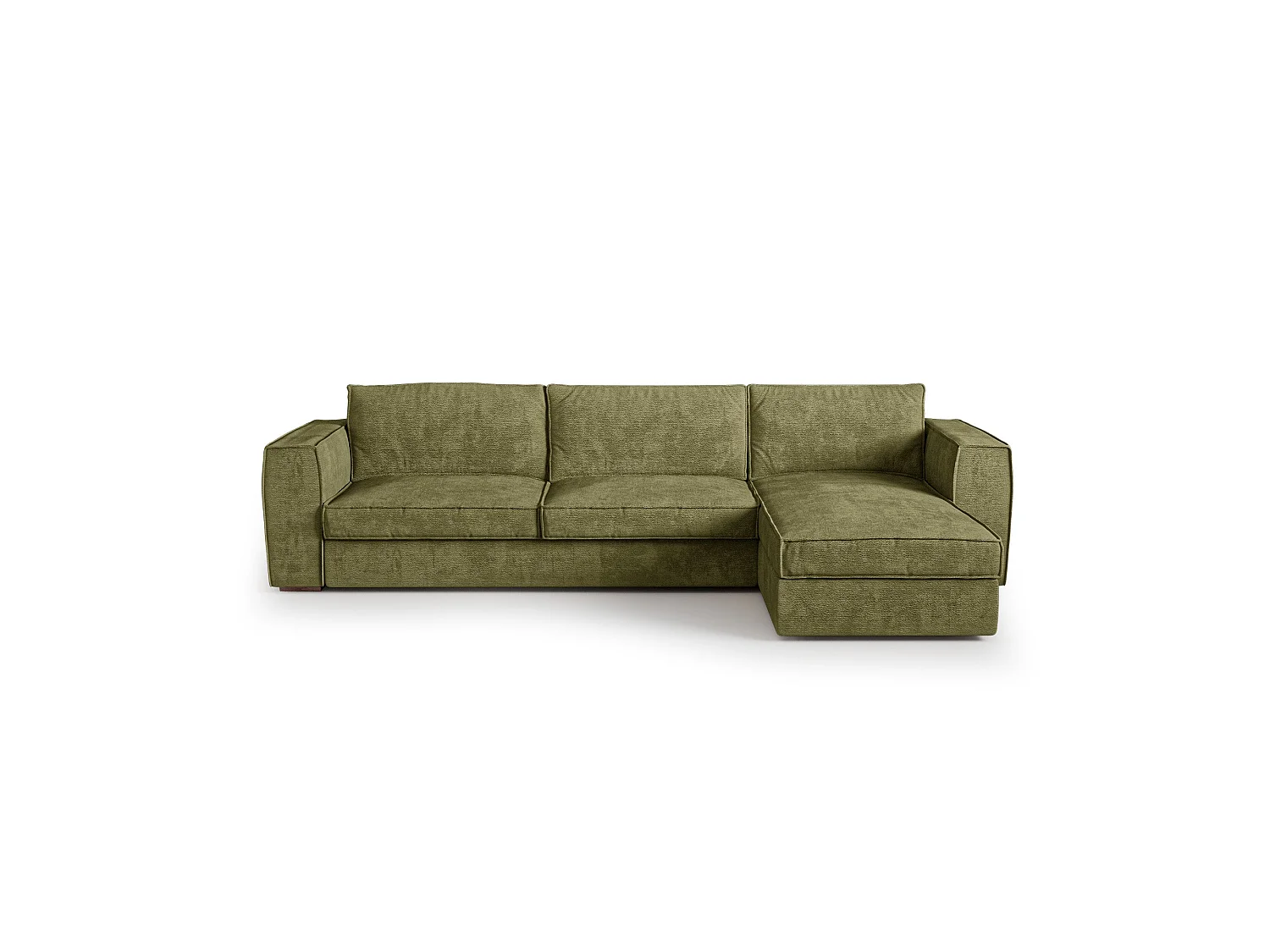 Canapé d'angle droit convertible 5 places MIKA en tissu tramé toucher doux vert vintage