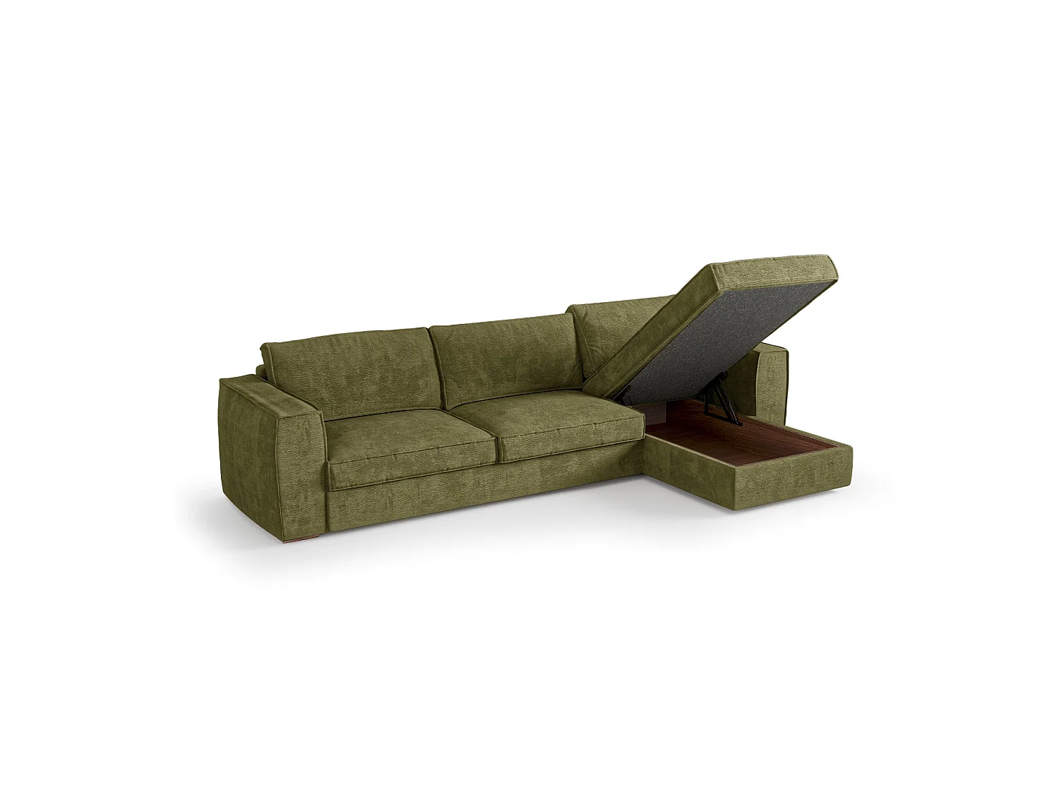 Canapé d'angle droit convertible 5 places MIKA en tissu tramé toucher doux vert vintage