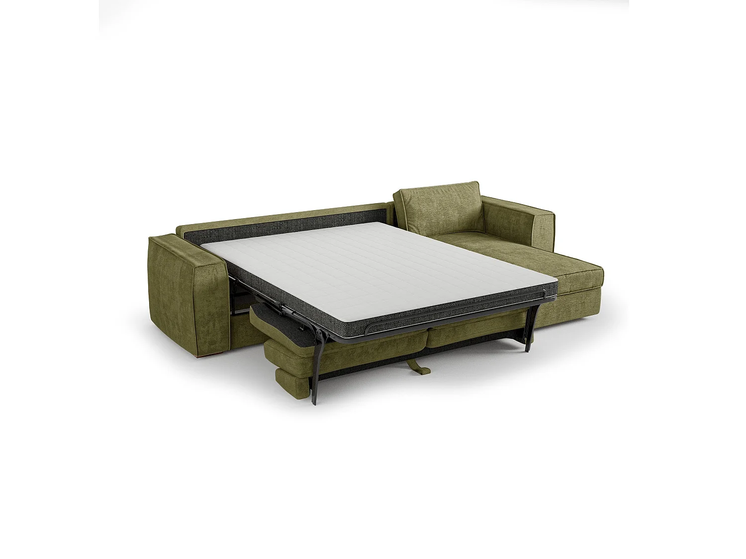 Canapé d'angle droit convertible 5 places MIKA en tissu tramé toucher doux vert vintage