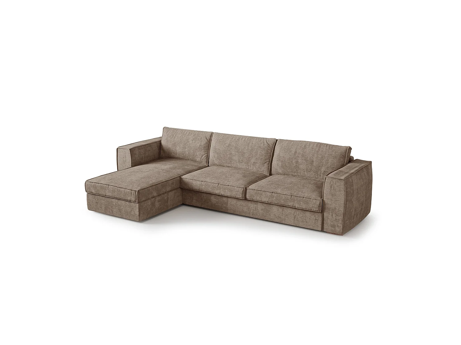 Canapé d'angle gauche convertible 5 places MIKA en tissu tramé toucher doux taupe