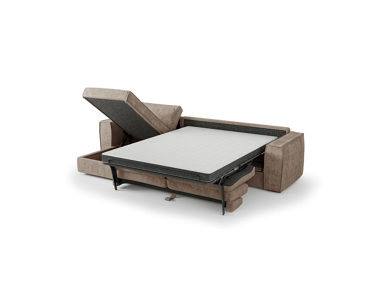 Canapé d'angle gauche convertible 5 places MIKA en tissu tramé toucher doux taupe