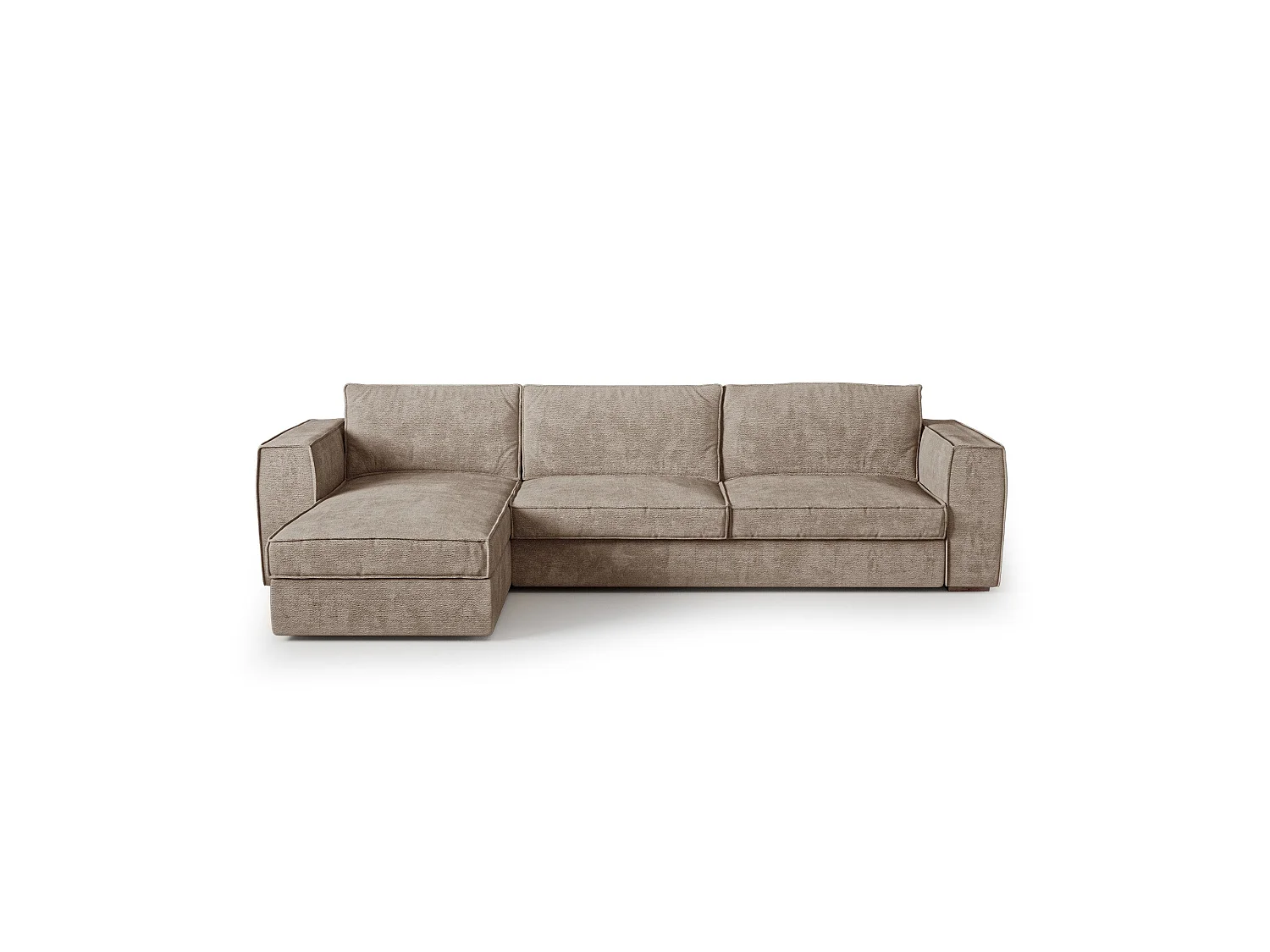 Canapé d'angle gauche convertible 5 places MIKA en tissu tramé toucher doux taupe