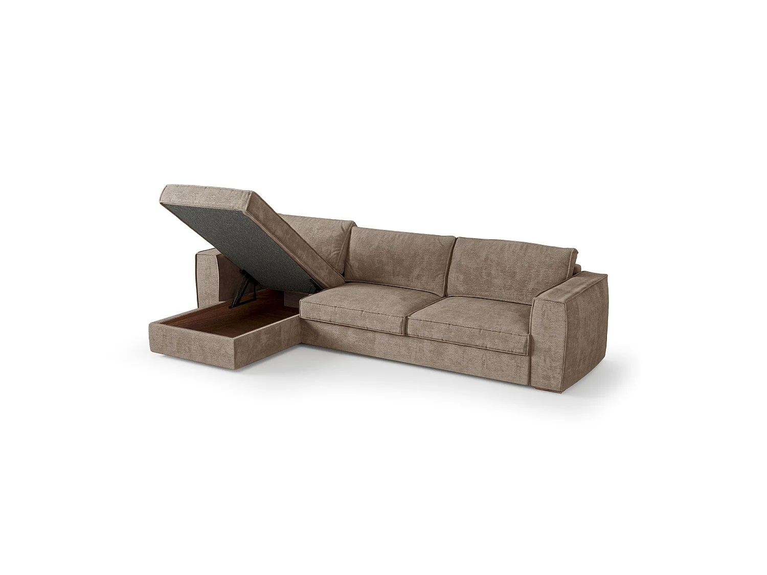 Canapé d'angle gauche convertible 5 places MIKA en tissu tramé toucher doux taupe