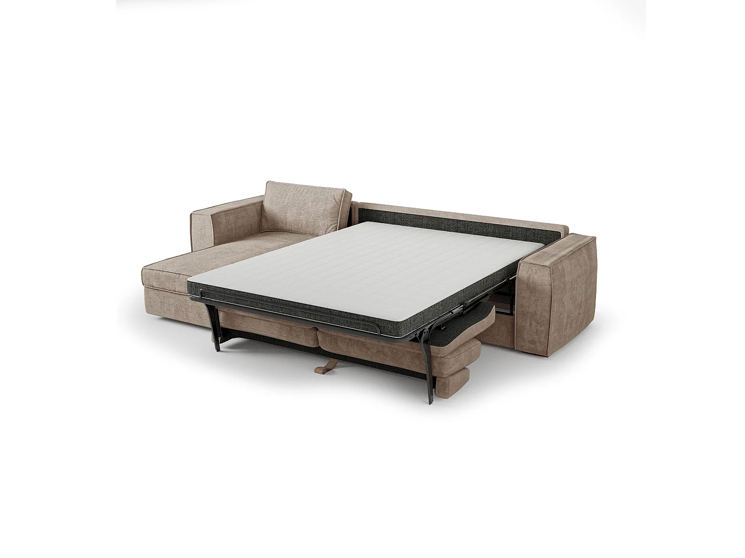 Canapé d'angle gauche convertible 5 places MIKA en tissu tramé toucher doux taupe