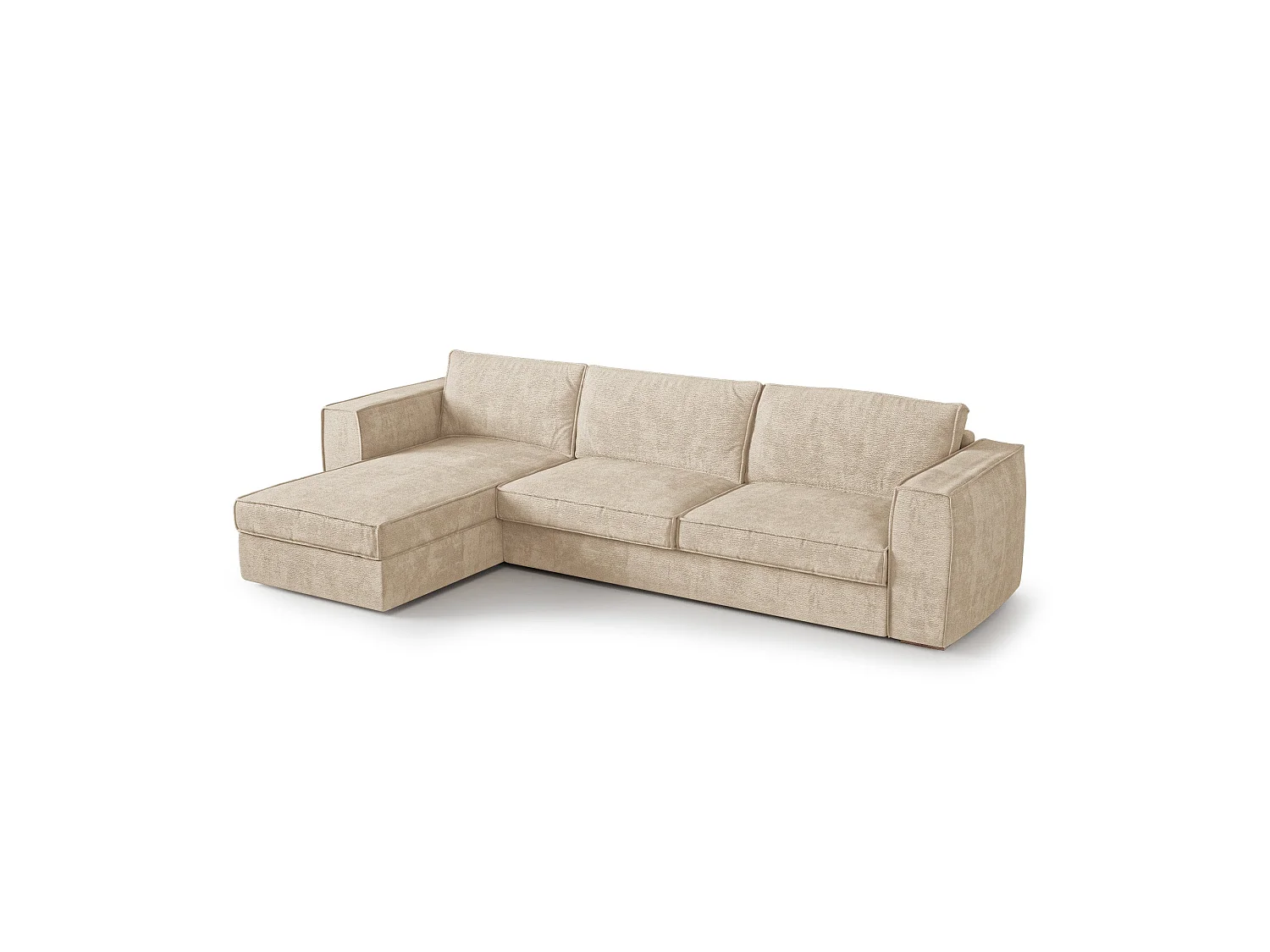Canapé d'angle gauche convertible 5 places MIKA en tissu tramé toucher doux beige