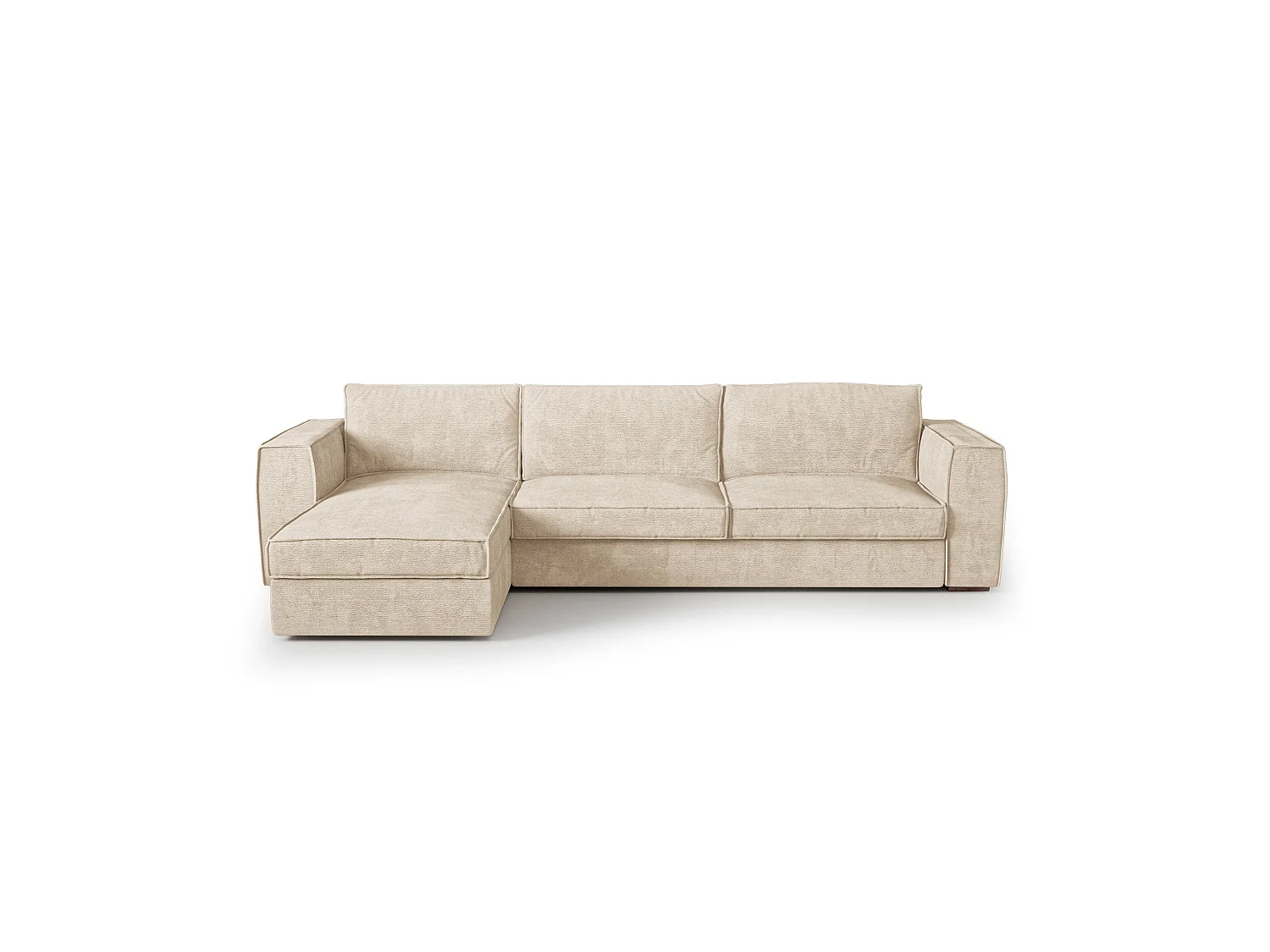 Canapé d'angle gauche convertible 5 places MIKA en tissu tramé toucher doux beige