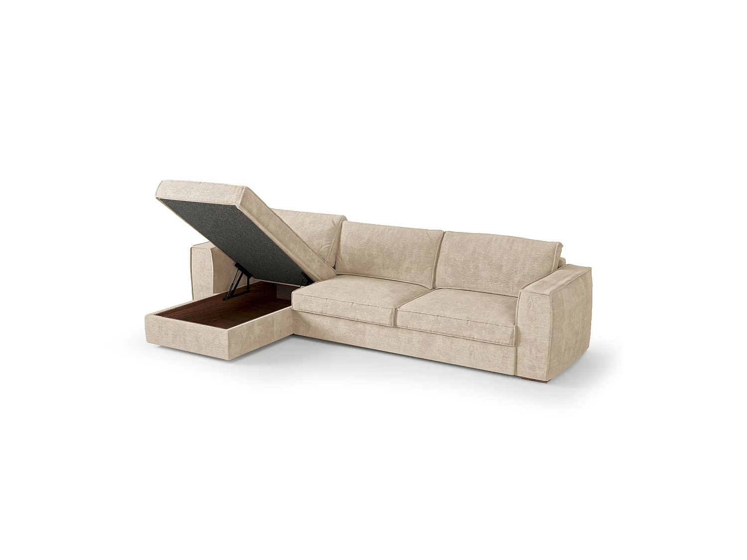 Canapé d'angle gauche convertible 5 places MIKA en tissu tramé toucher doux beige