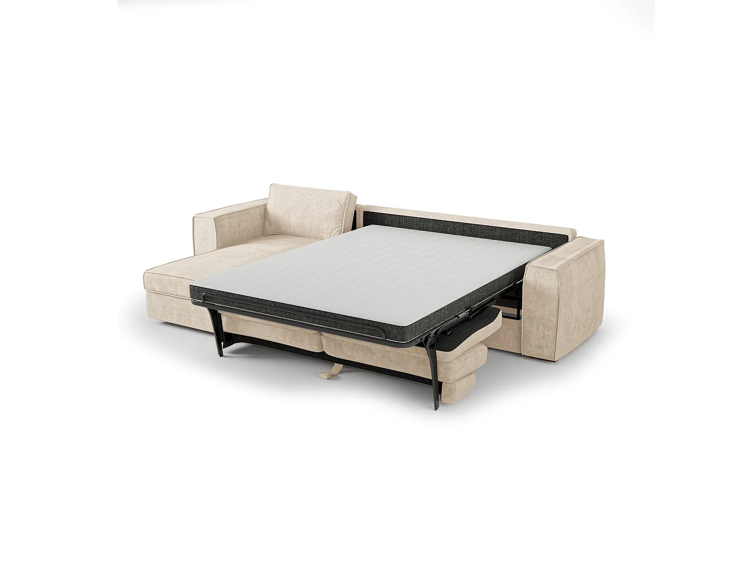 Canapé d'angle gauche convertible 5 places MIKA en tissu tramé toucher doux beige