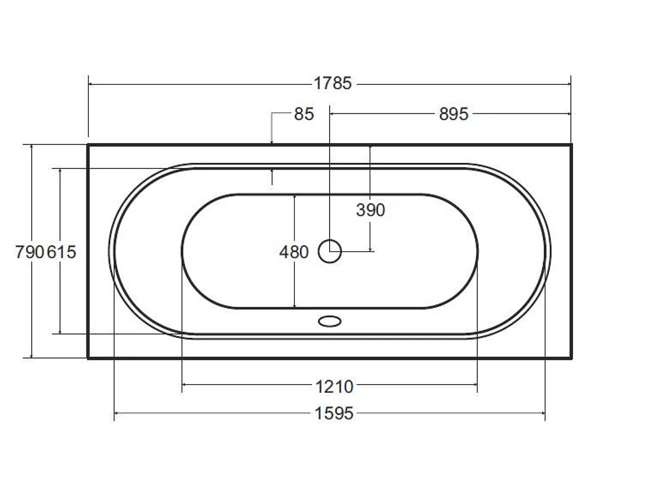 Baignoire VITAL slim 150-160-170-180 cm - Dimensions: 180cm