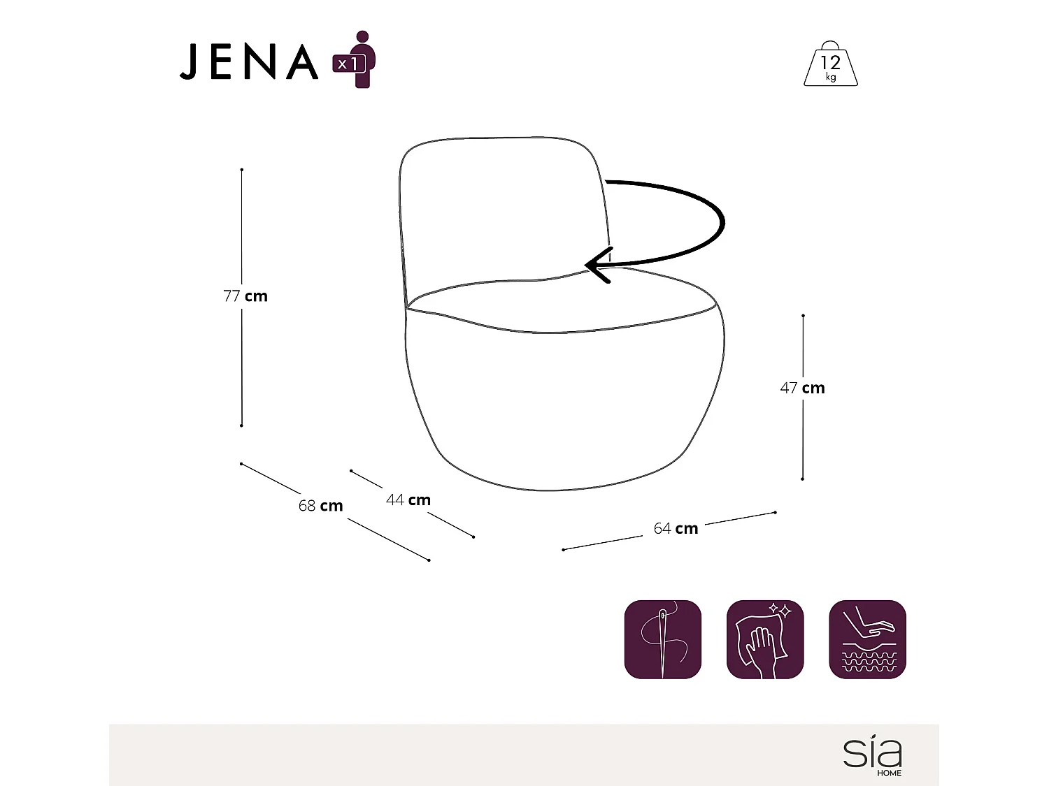 Fauteuil de salon pivotant JENA en tissu texturé à motif ecru 65x71cm