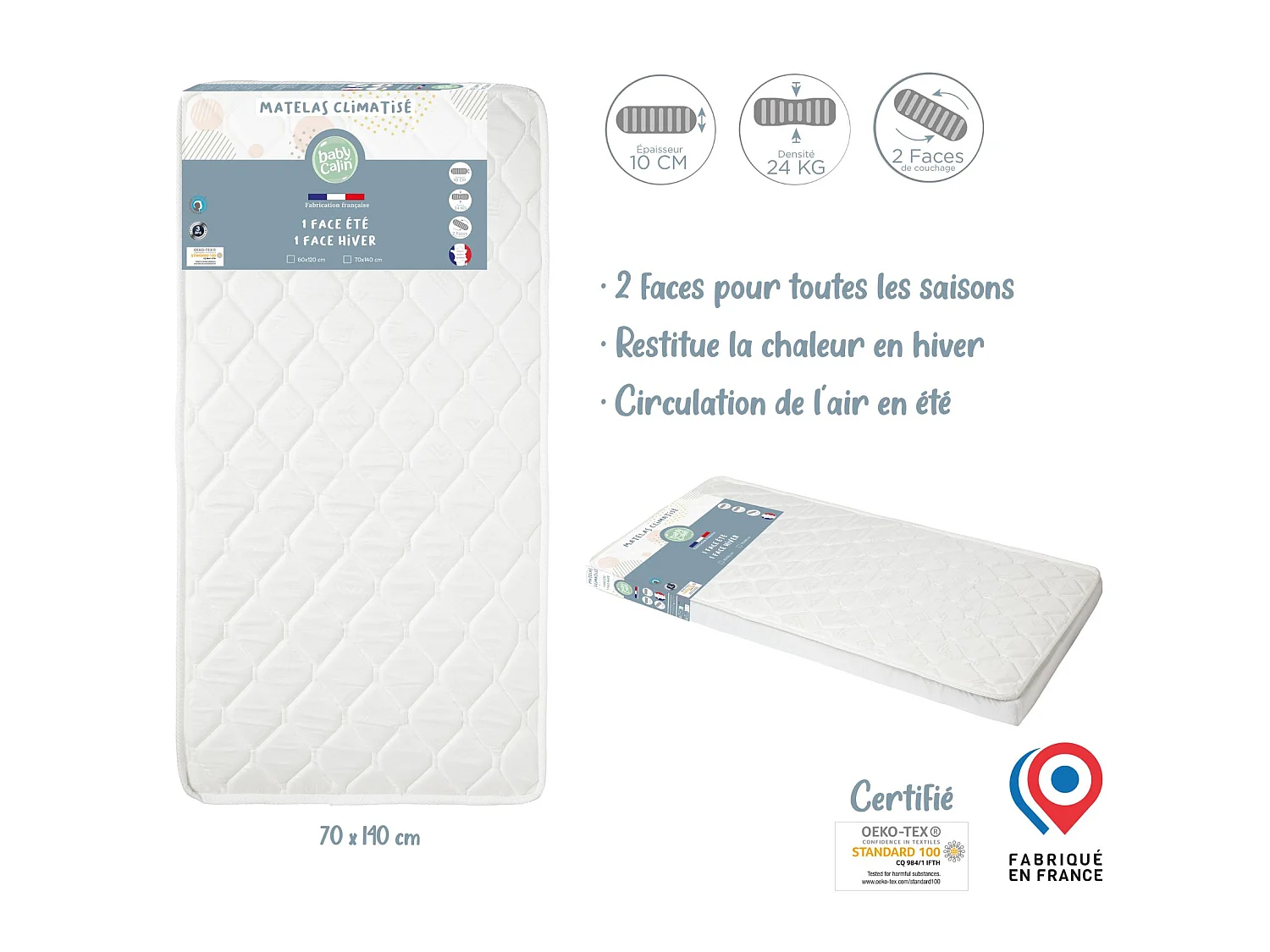- Colchón para cuna bebé - Blanco - 70 x 140 cm