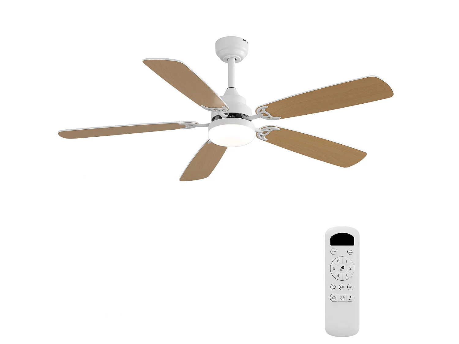 Ventilateur de plafond de 132 cm avec éclairage 18 W à 3 couleurs et silencieux, minuterie - Pour salon et chambre