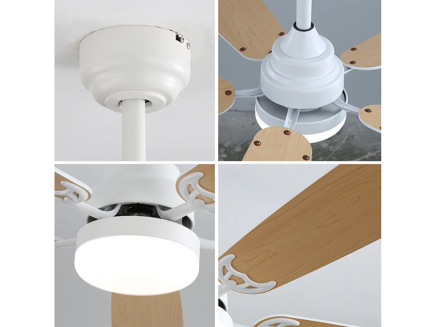 Ventilateur de plafond de 132 cm avec éclairage 18 W à 3 couleurs et silencieux, minuterie - Pour salon et chambre