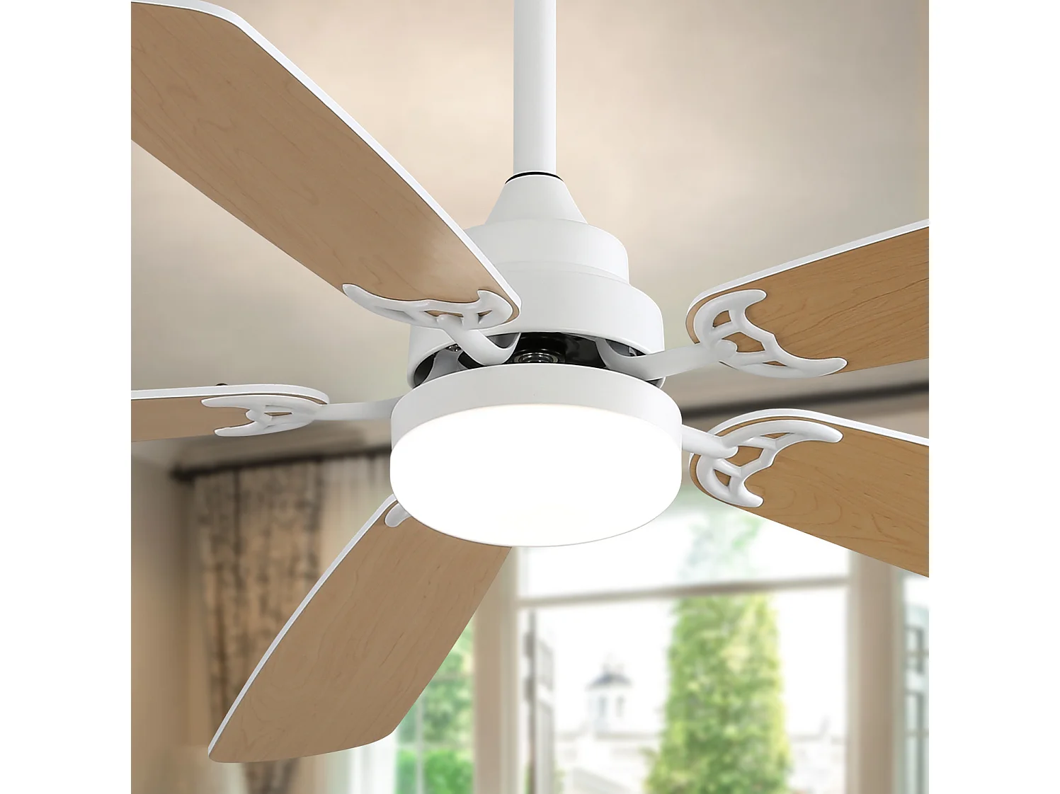 Ventilateur de plafond de 132 cm avec éclairage 18 W à 3 couleurs et silencieux, minuterie - Pour salon et chambre