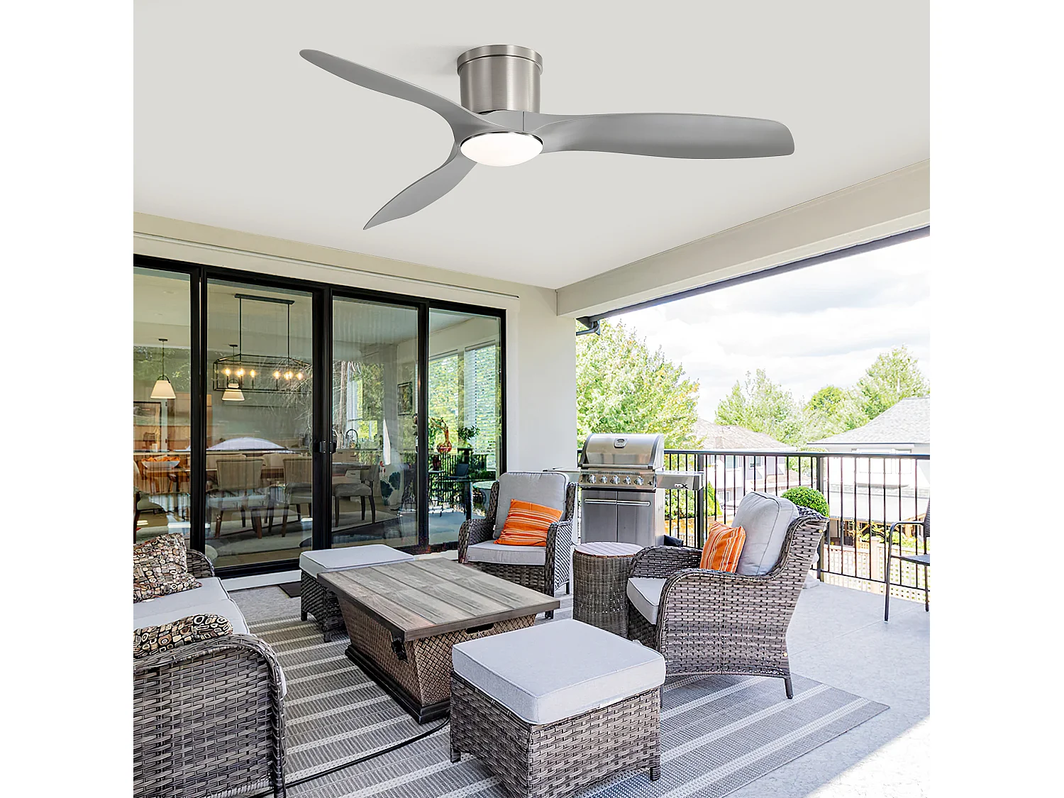Ventilador de techo de 52" con luz LED y temporizador (1/4/8 h), para sala de estar y dormitorio.