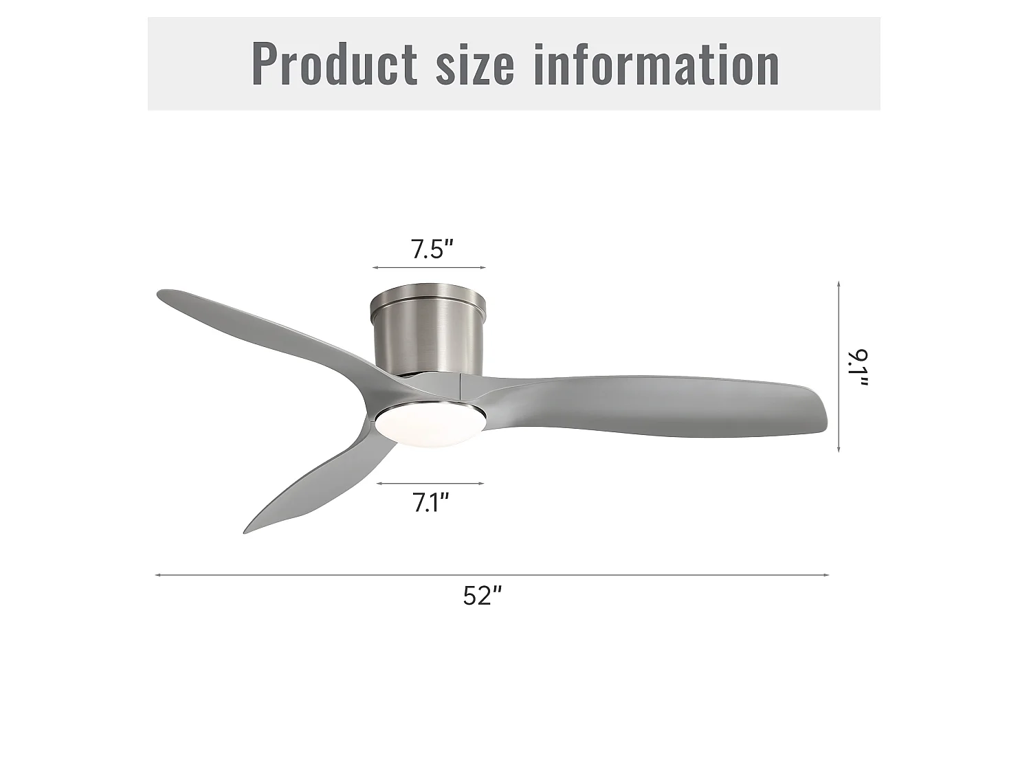 Ventilador de techo de 52" con luz LED y temporizador (1/4/8 h), para sala de estar y dormitorio.