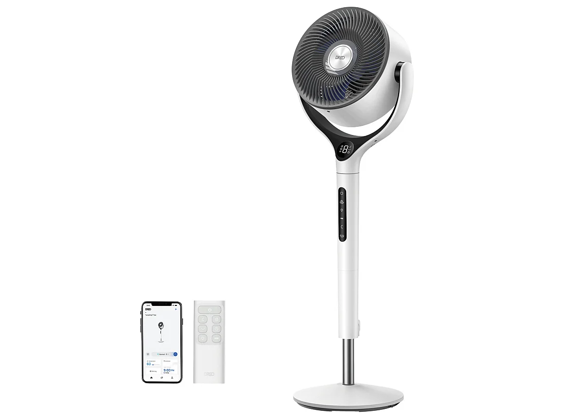 Dreo Smart Tischventilator mit TurboWind-Technologie, RGB-Licht, 9 Geschwindigkeiten - Weiß
