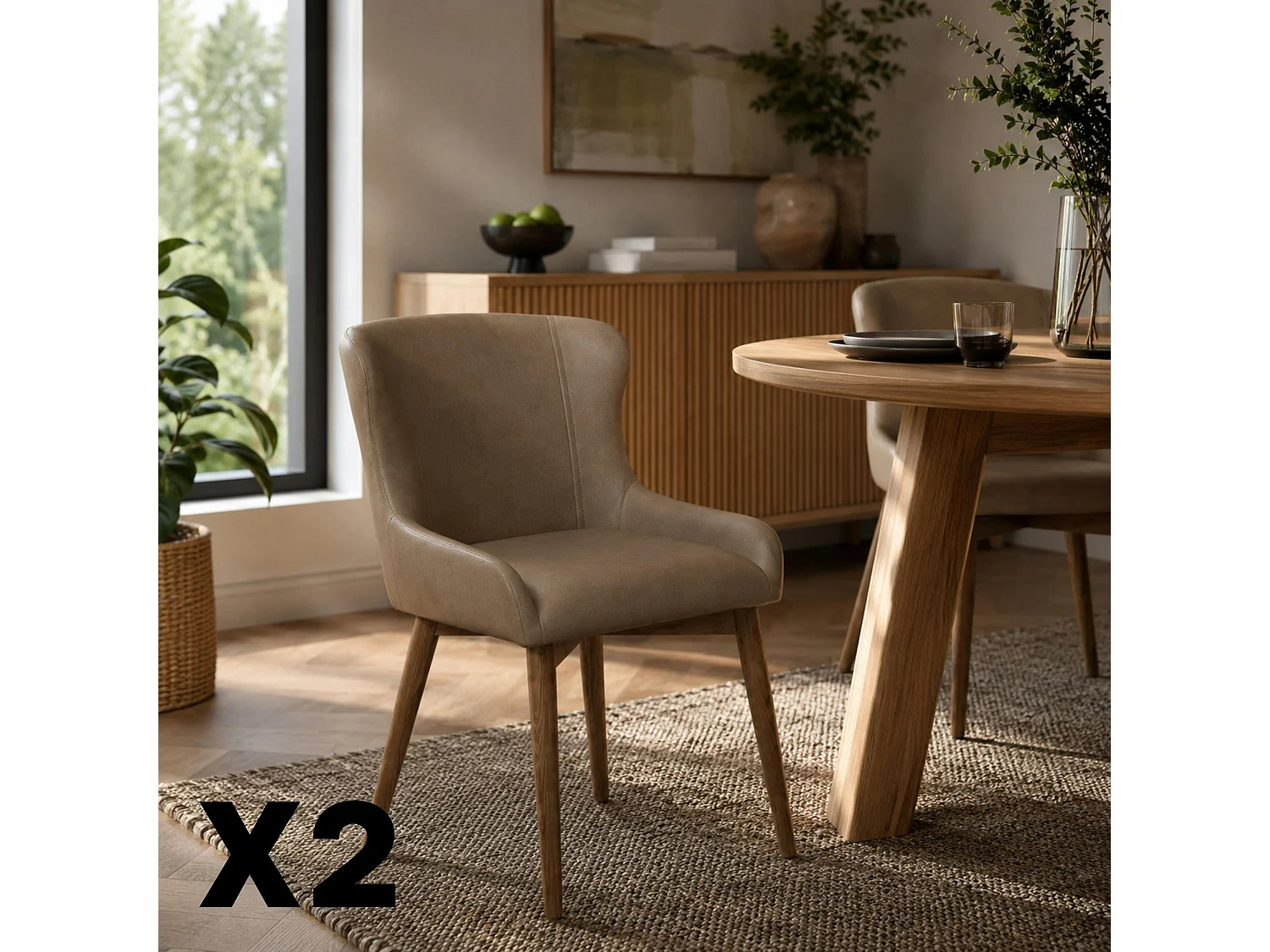 Chaise taupe vintage à dossier enveloppant (x2) LARIO
