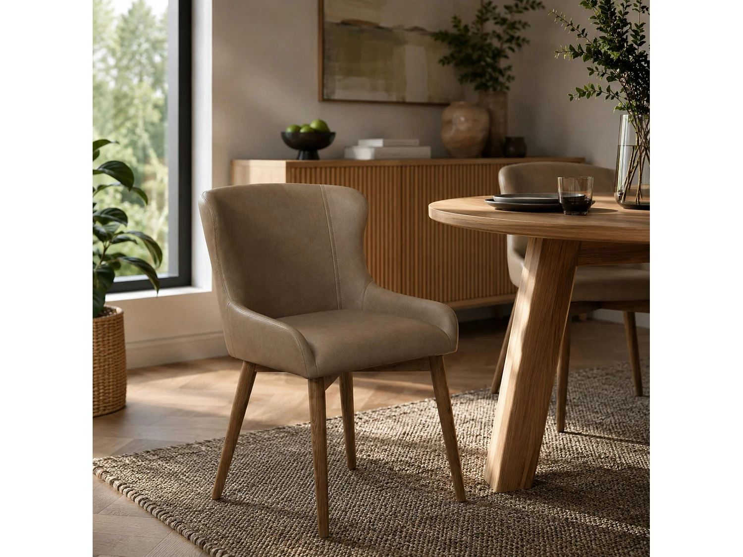 Chaise taupe vintage à dossier enveloppant (x2) LARIO