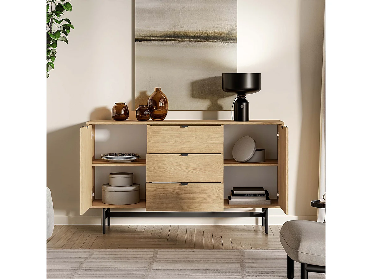 Buffet 2 ante 3 cassetti Nila marrone 85cm
