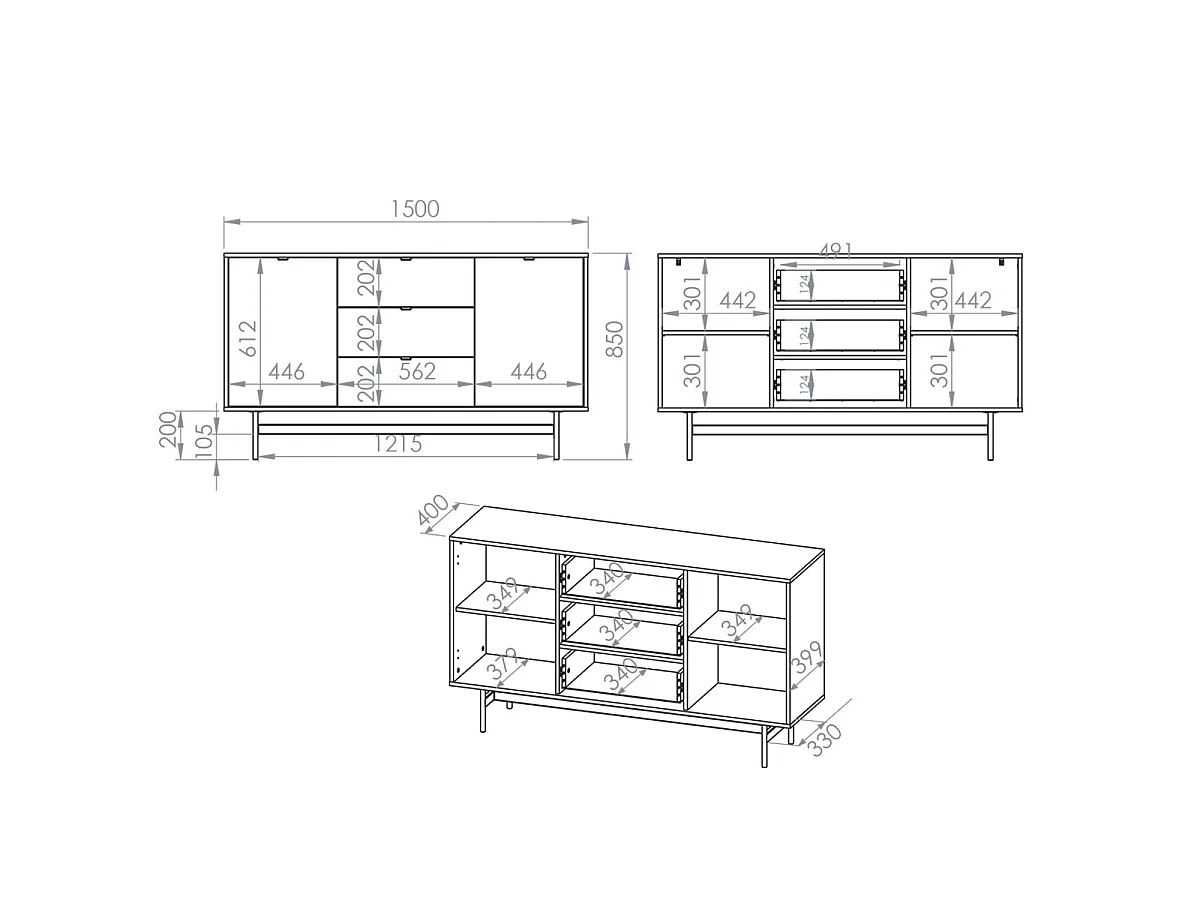 Nila Wood 2-door 3-drawer sideboard
