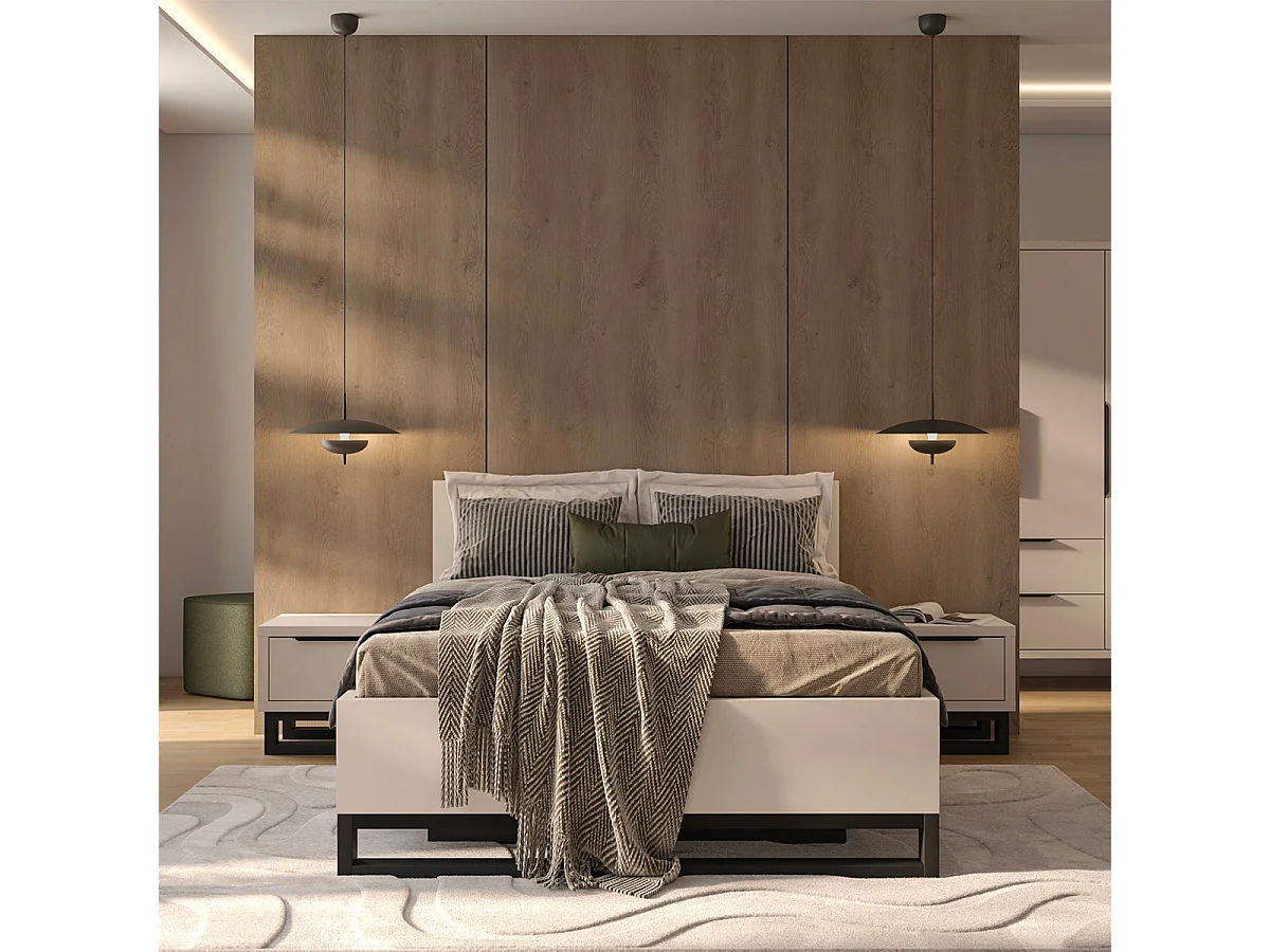 140x200 bed with slatted box spring included Eden Cashmere and Black