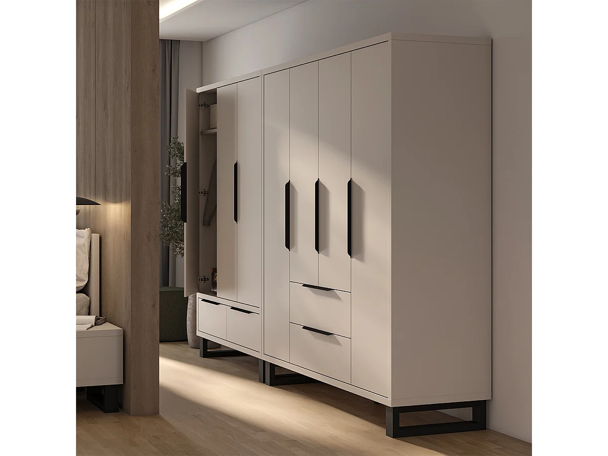 Schrank 3 Türen 2 Schubladen Eden Kaschmir und Schwarz