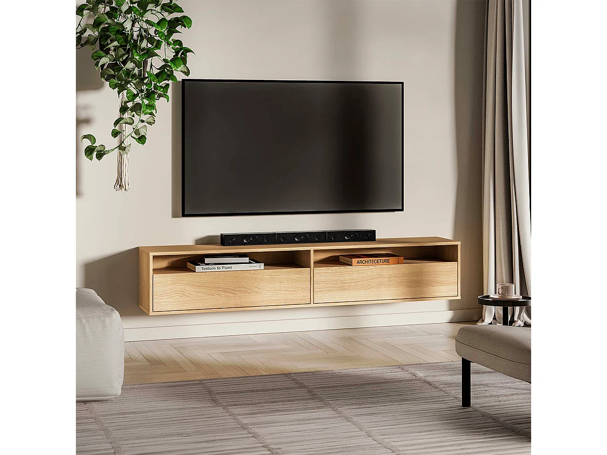 2-door wall-mounted TV stand 180 cm Nila Wood