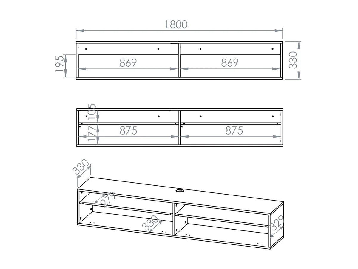 2-door wall-mounted TV stand 180 cm Nila Wood