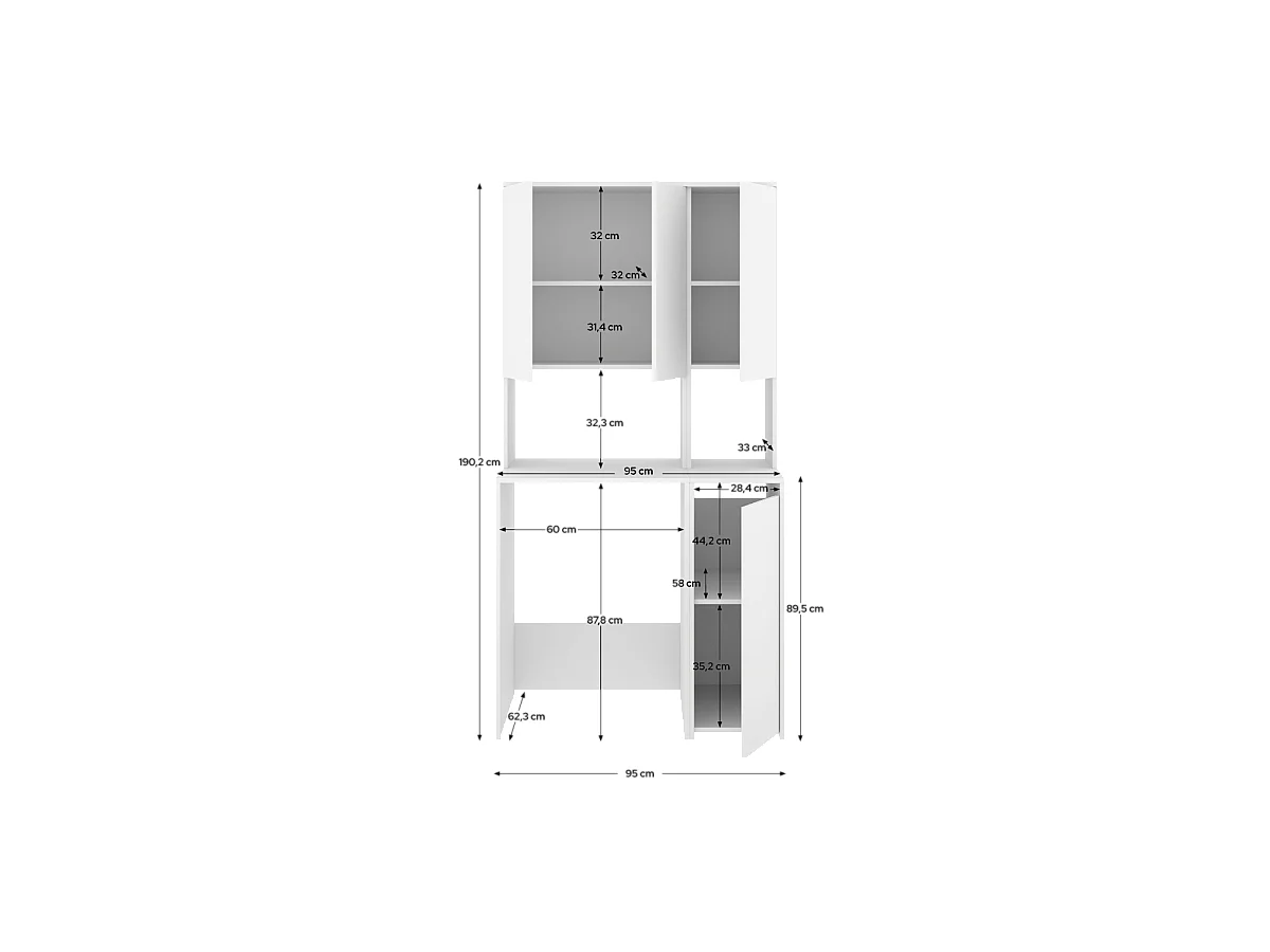 Meuble de rangement pour buanderie, armoire multifonction coloris Blanc - Longueur 95 x Profondeur 62 x Hauteur 190 cm